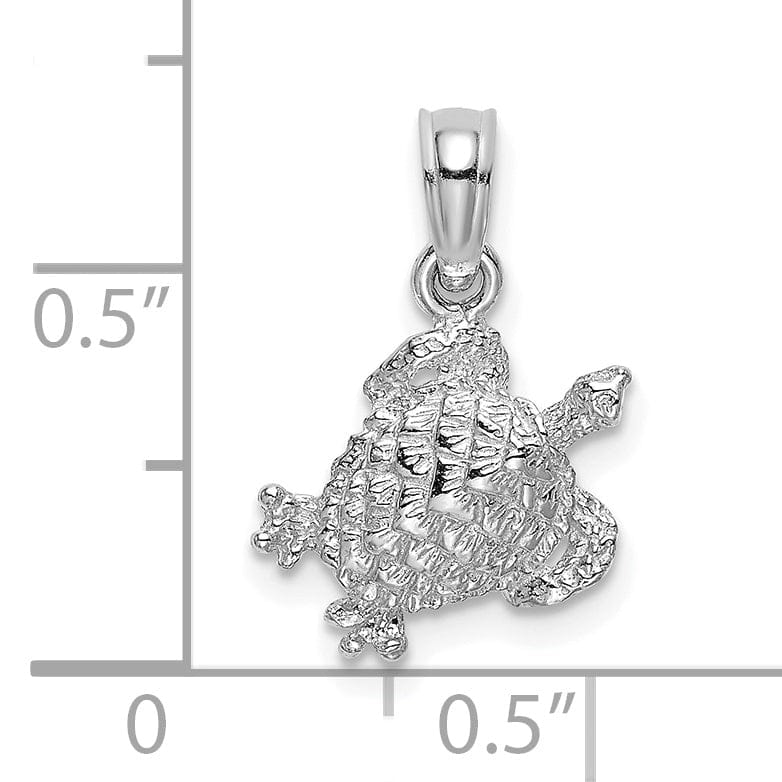 14K White Gold Casted Solid Polished and Textured Finish Sea Turtle Charm Pendant