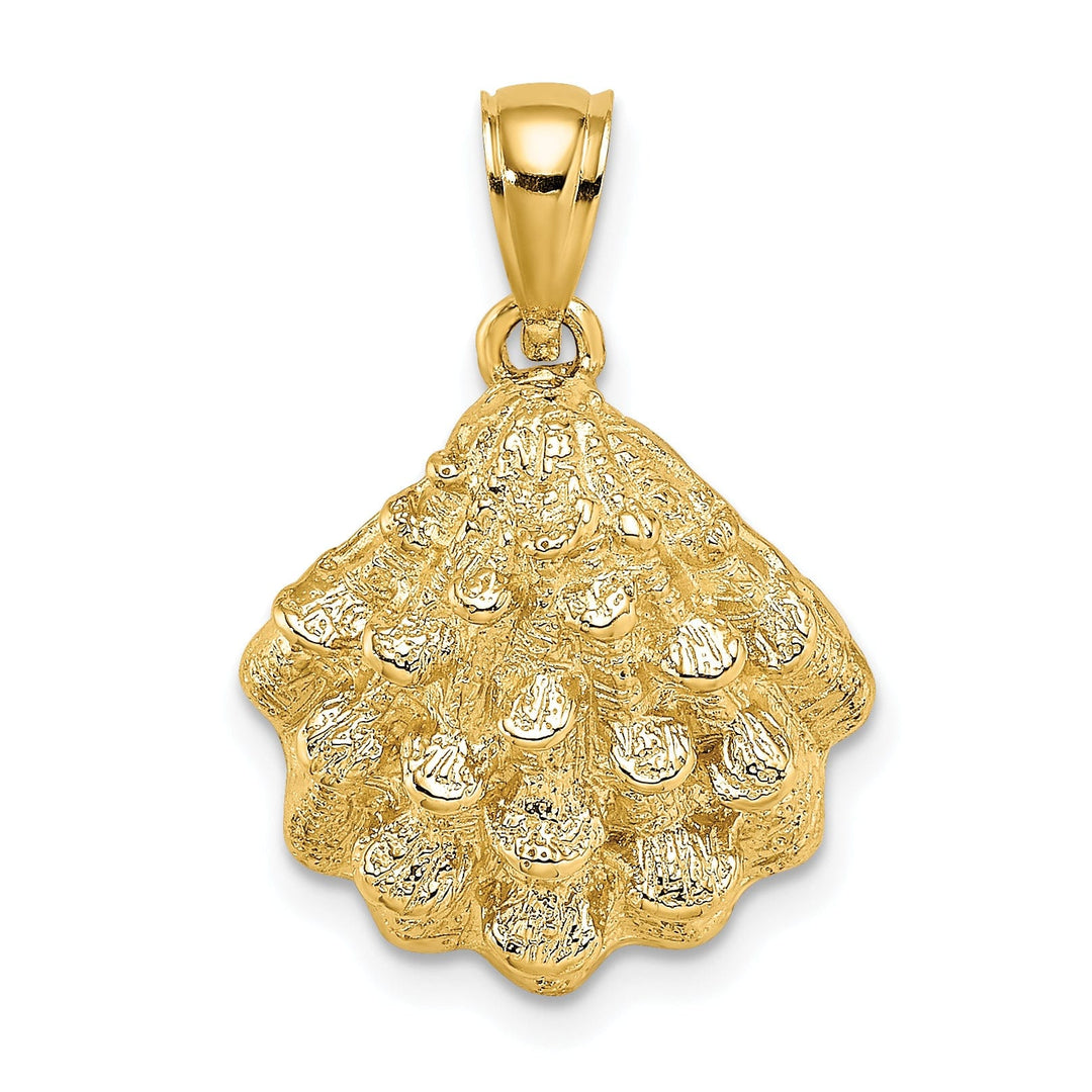14K Yellow Gold Polished Textured Finish Oyster Shell Charm Pendant