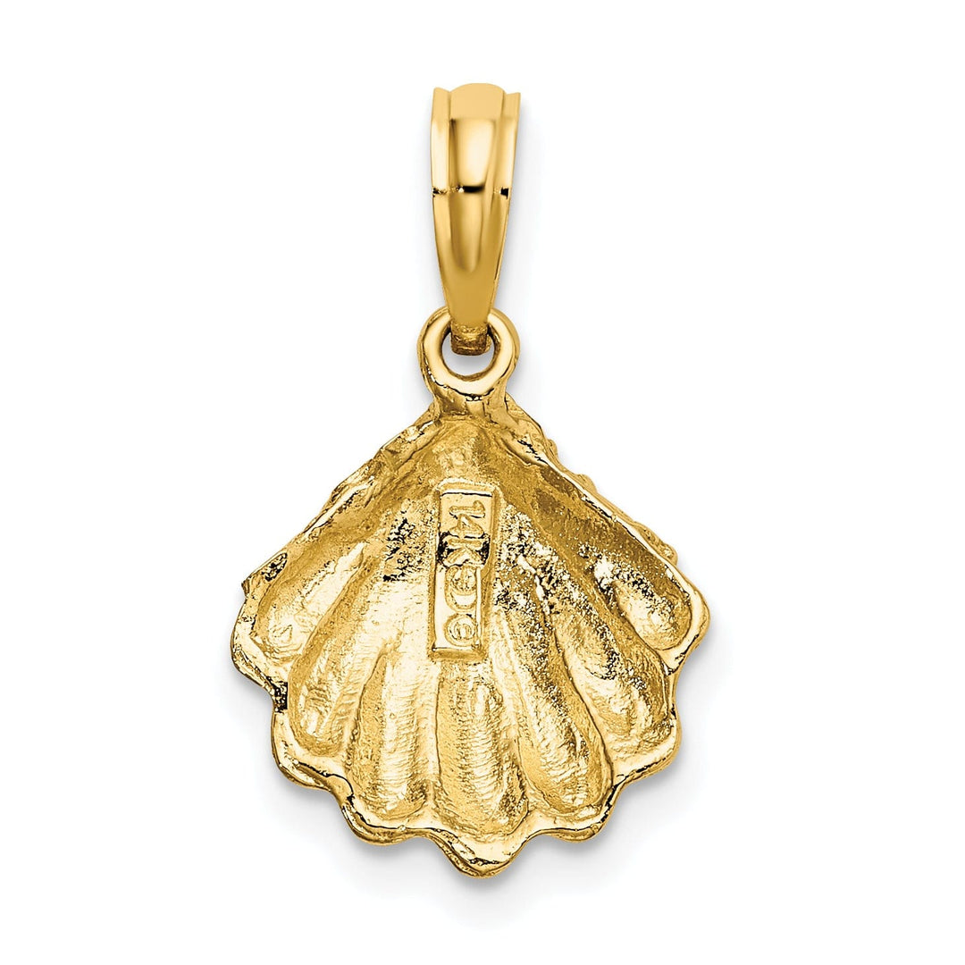 14K Yellow Gold Polished Texture Finish Oyster Shell Charm Pendant