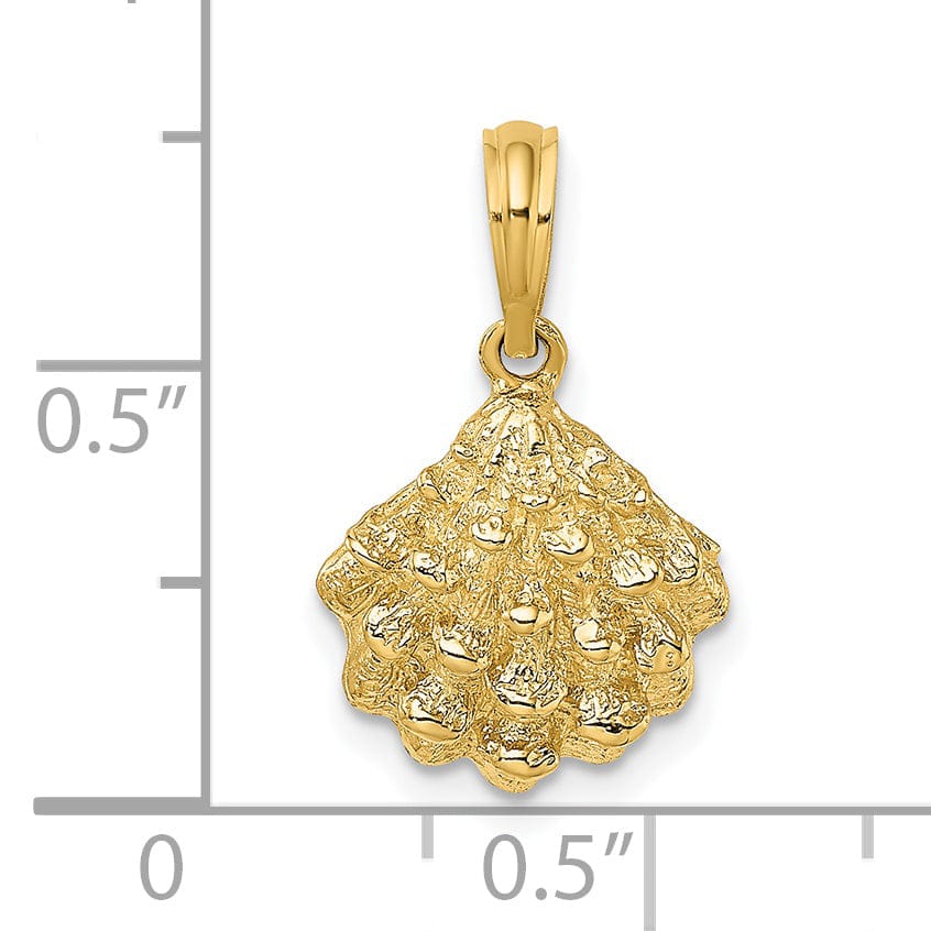 14K Yellow Gold Polished Texture Finish Oyster Shell Charm Pendant