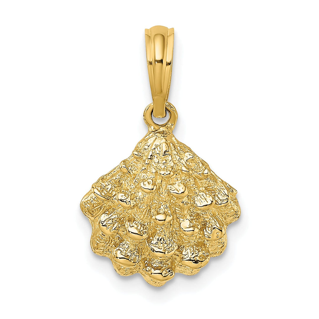 14K Yellow Gold Polished Texture Finish Oyster Shell Charm Pendant