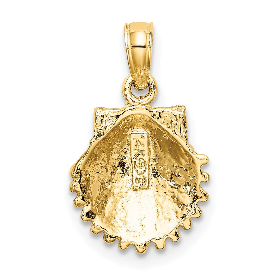 14k Yellow Gold Soild Polished Textured Finish Scallop Shell Charm Pendant