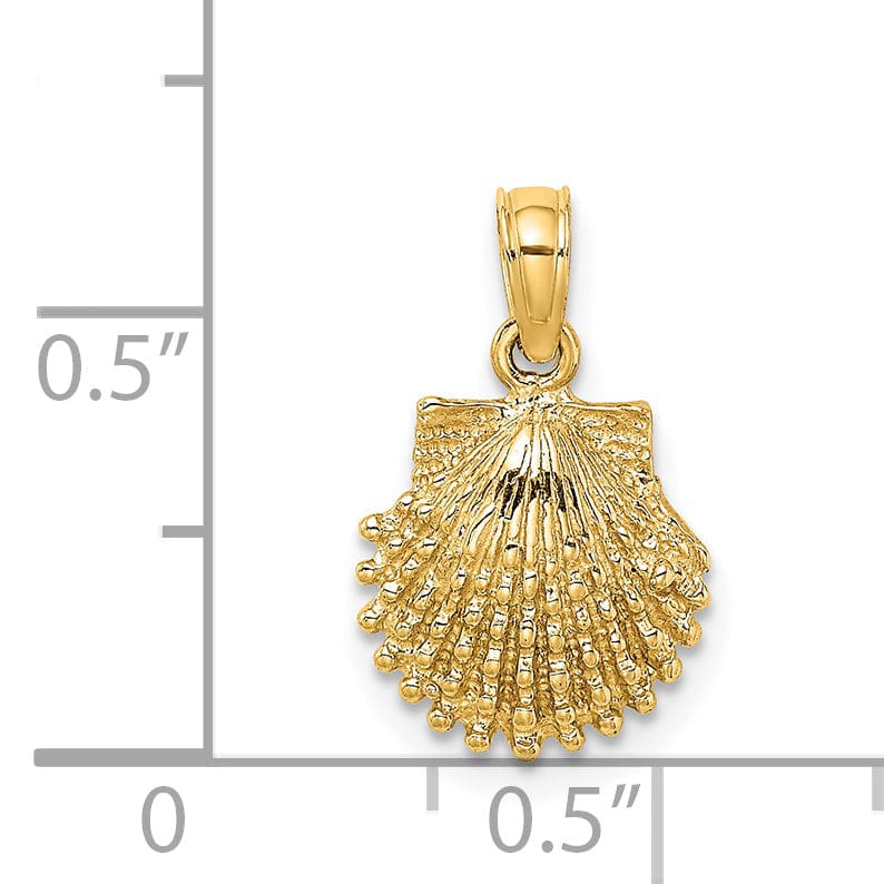 14k Yellow Gold Soild Polished Textured Finish Scallop Shell Charm Pendant