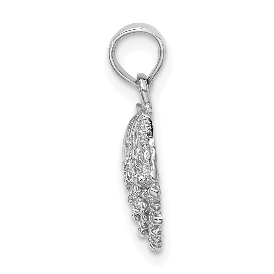 14k White Gold Soild Polished Textured Finish Scallop Shell Charm Pendant