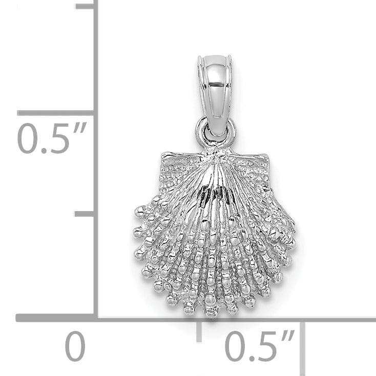 14k White Gold Soild Polished Textured Finish Scallop Shell Charm Pendant