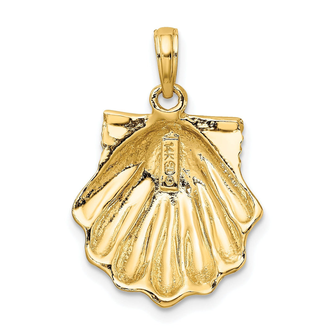 14k Yellow Gold Solid Textured Polished Finish Sea Scallop Charm Pendant