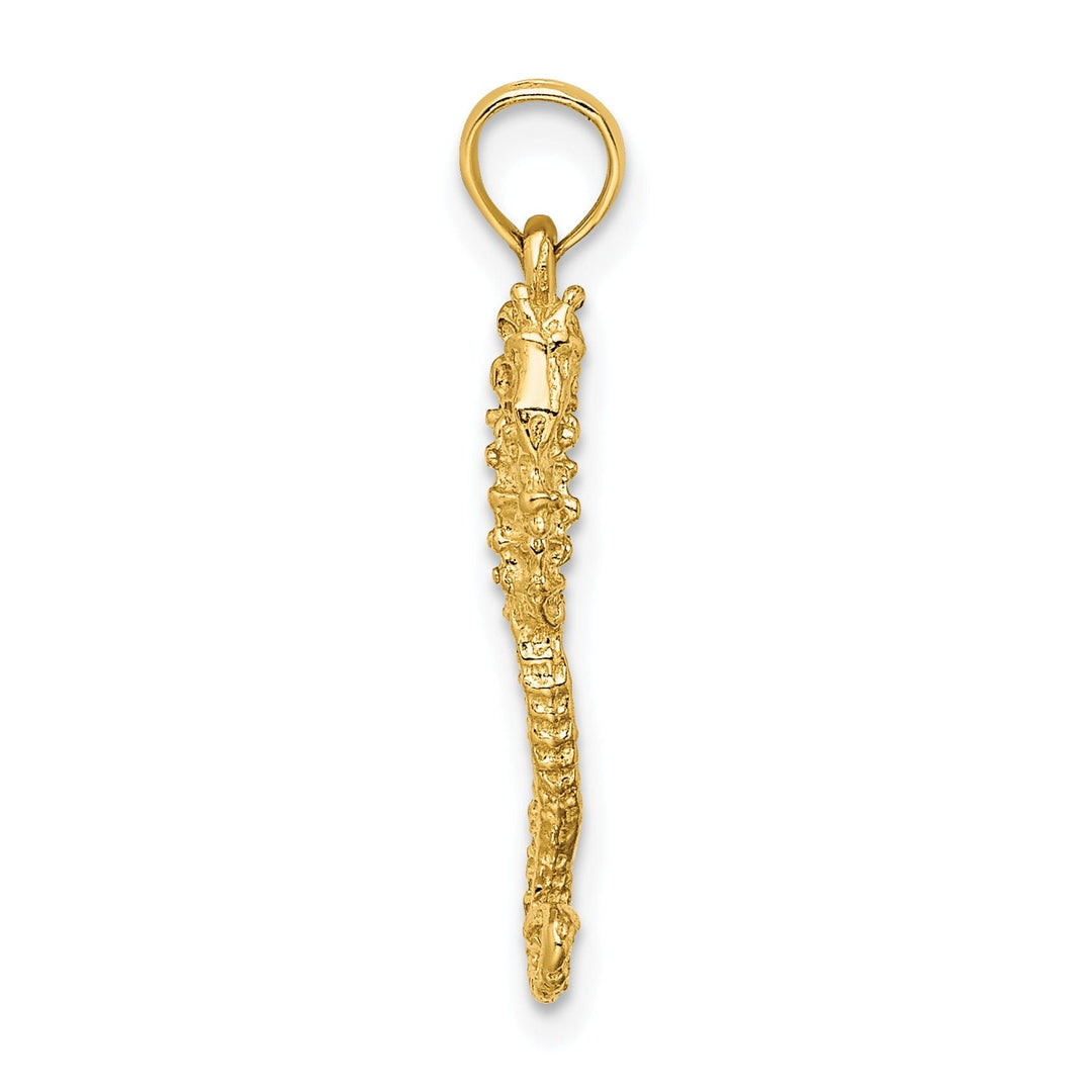 14k Yellow Gold 3-Dimensional Textured Polished Finish Seahorse Charm Pendant