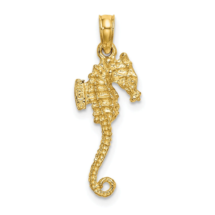 14k Yellow Gold 3-Dimensional Textured Polished Finish Seahorse Charm Pendant