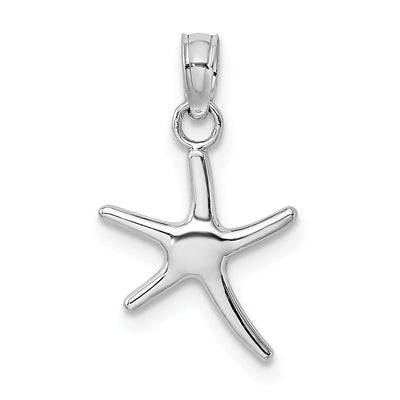 14K White Gold Solid Polished Finish Small Size Dancing Starfish Charm Pendant