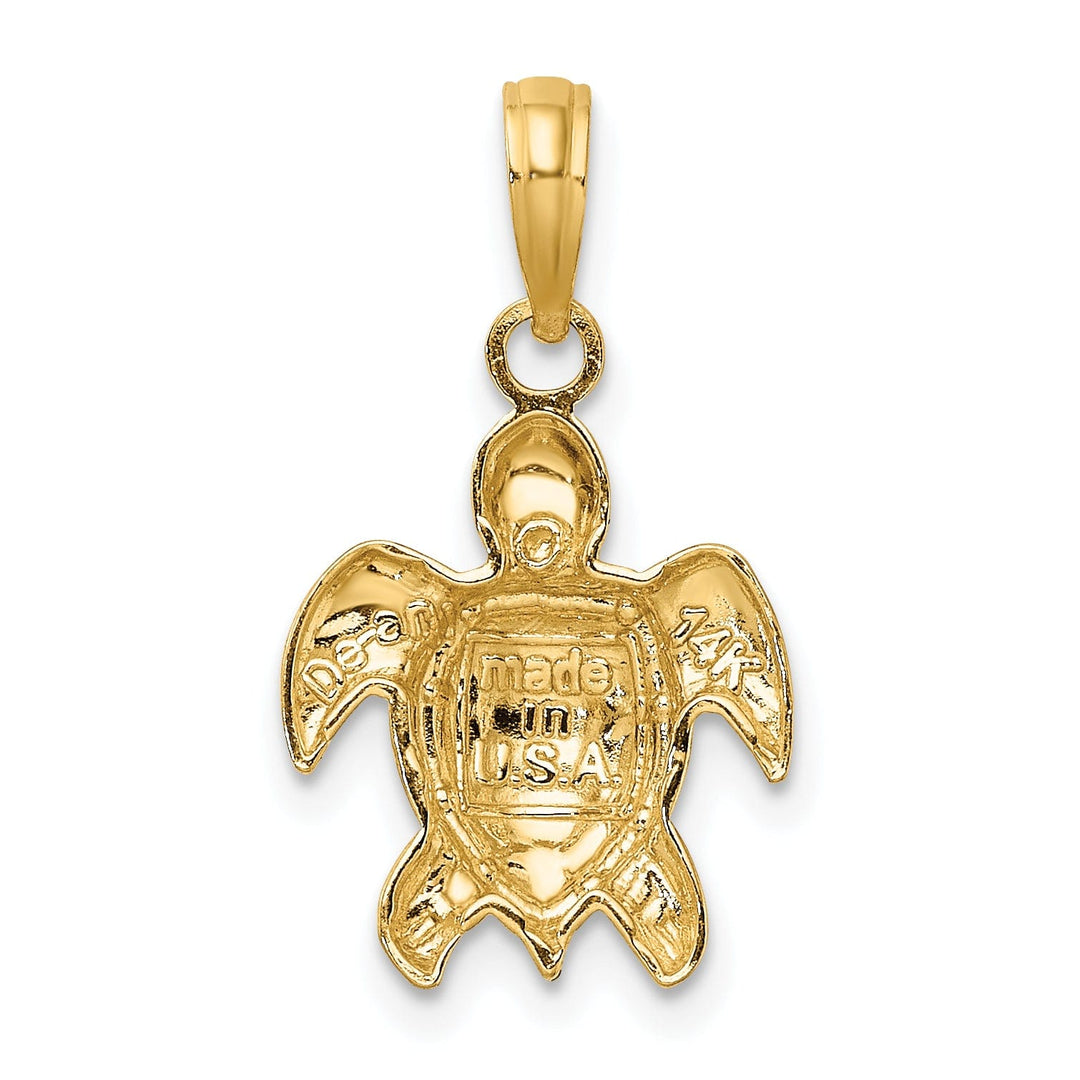 14k Yellow Gold 2D Casted Solid Open Back Textured Polished Finish Sea Turtle Charm Pendant
