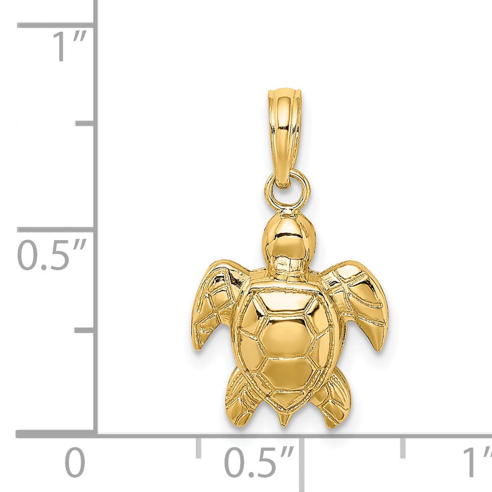 14k Yellow Gold 2D Casted Solid Open Back Textured Polished Finish Sea Turtle Charm Pendant
