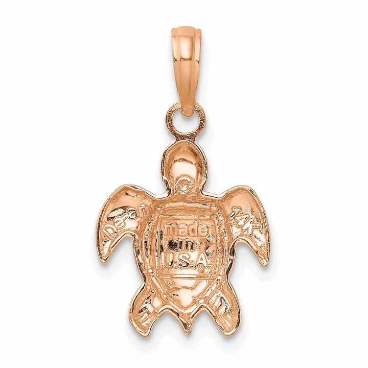 14K Rose Gold 2D Casted Solid Open Back Textured Polished Finish Sea Turtle Charm Pendant