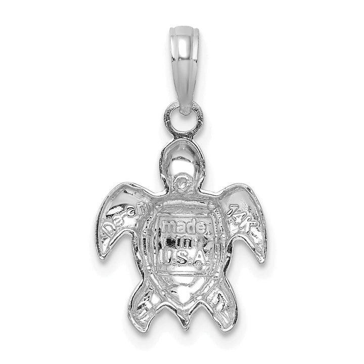 14K White Gold 2D Casted Solid Open Back Textured Polished Finish Sea Turtle Charm Pendant