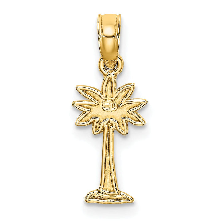 14K Yellow Gold Texture Finish Flat Back 2-Dimensional Small Size Palmetto Palm Tree Charm Pendant