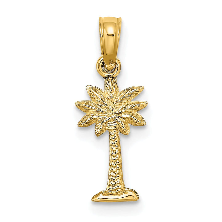 14K Yellow Gold Texture Finish Flat Back 2-Dimensional Small Size Palmetto Palm Tree Charm Pendant