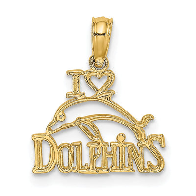 14K Yellow Gold Textured Polished Finish I HEART DOLPHINS with Dolphin Charm Pendant at $ 52.04 only from Jewelryshopping.com