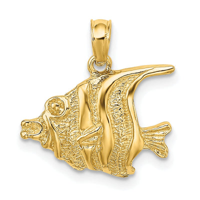 14K Yellow Gold Textured Solid Polished Finish Fish Design Charm Pendant