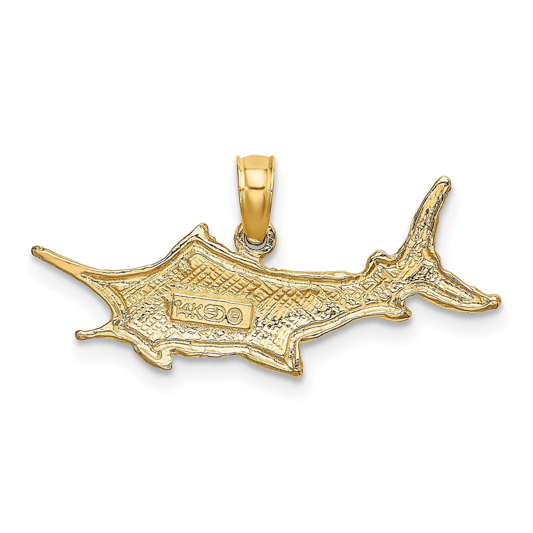 14k Yellow Gold 2-Dimensional Textured Polished Finish Blue Marlin Fish Charm Pendant