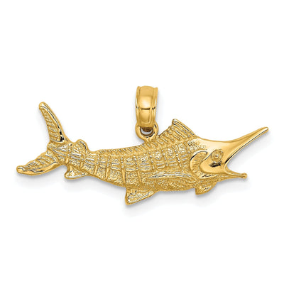14k Yellow Gold 2-Dimensional Textured Polished Finish Blue Marlin Fish Charm Pendant at $ 110.79 only from Jewelryshopping.com