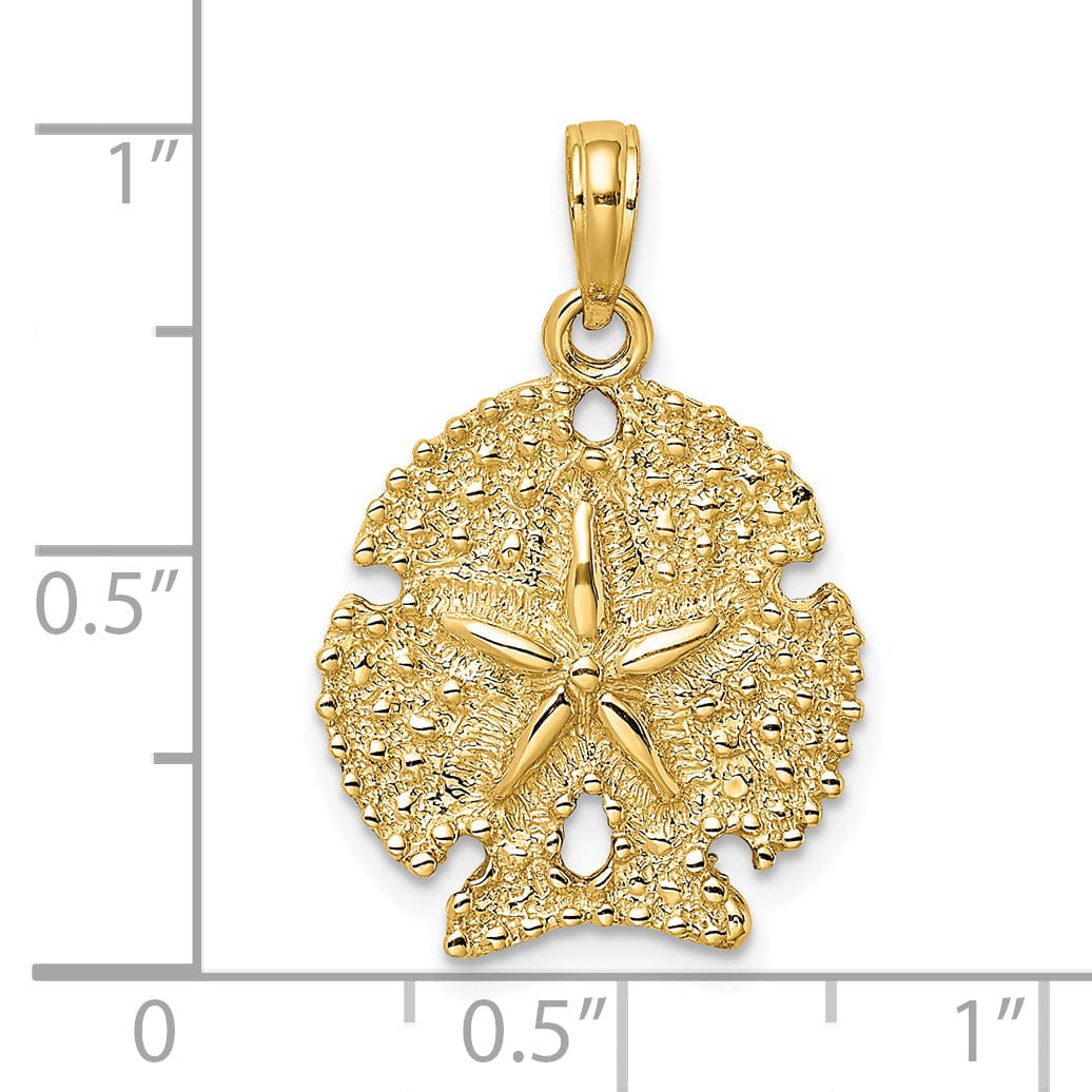 14K Yellow Gold Beaded Textured Polished Finish Sea Sand Dollar Charm Pendant