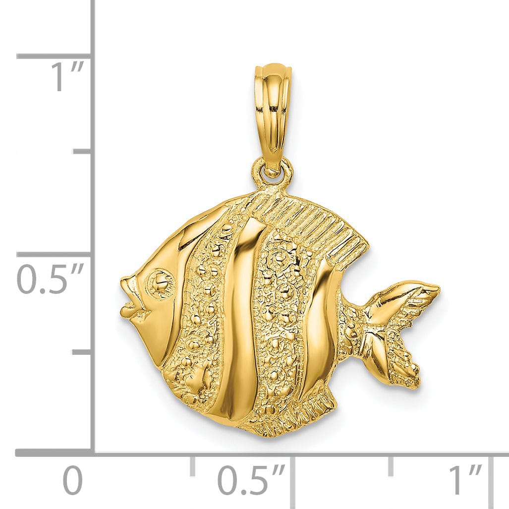 14K Yellow Gold Polished Textured Finish Fish Charm Pendant