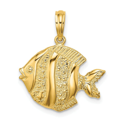 14K Yellow Gold Polished Textured Finish Fish Charm Pendant