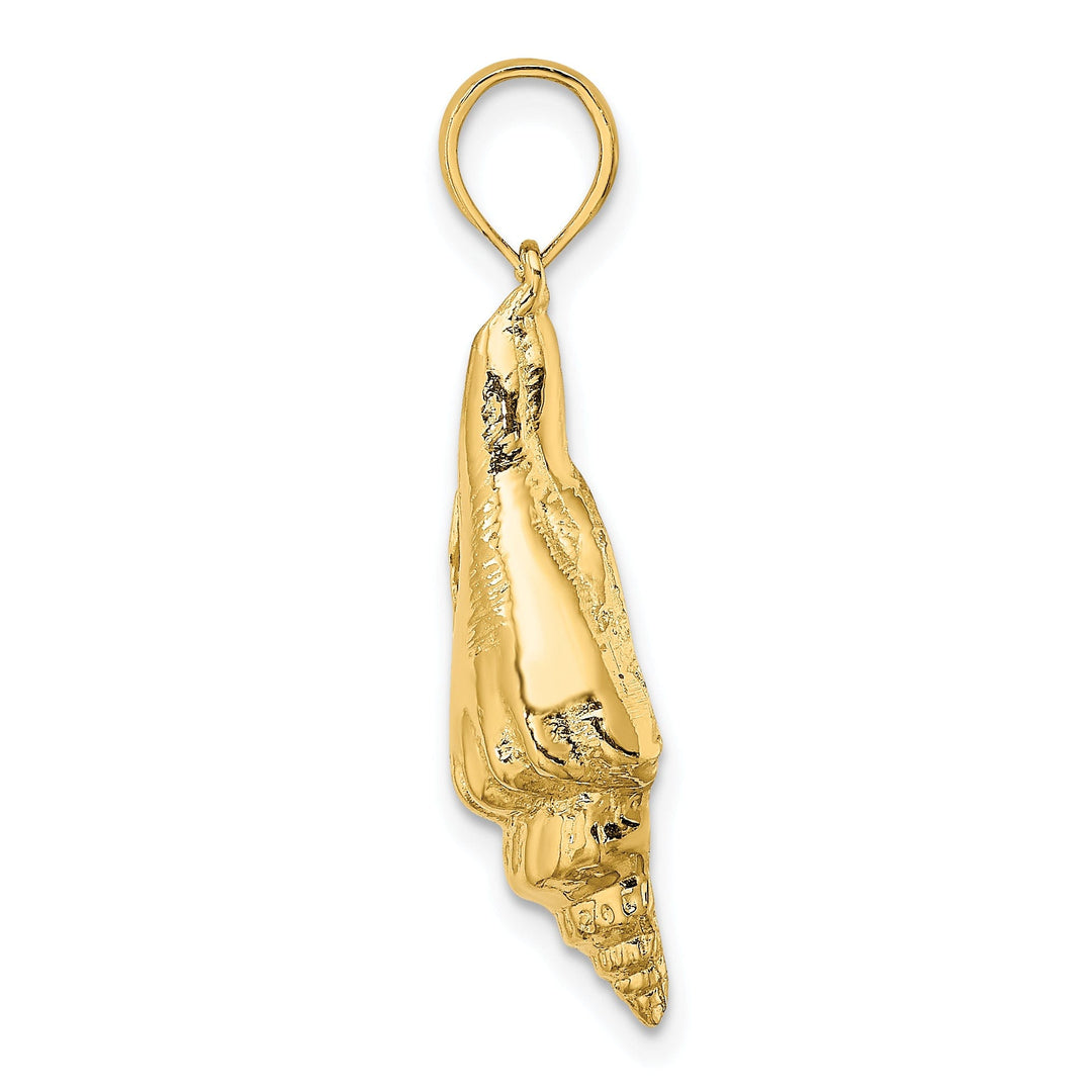 14K Yellow Gold Solid Textured Polished Finish Elongated Shell Charm Pendant