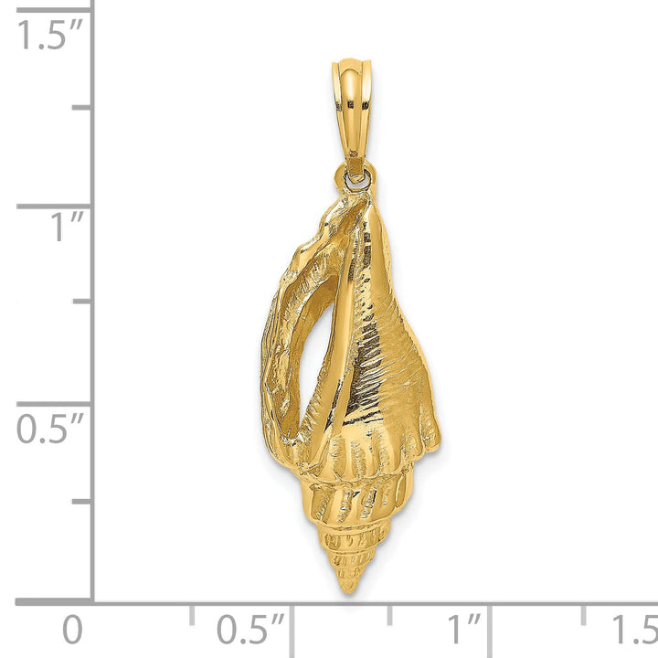 14K Yellow Gold Solid Textured Polished Finish Elongated Shell Charm Pendant