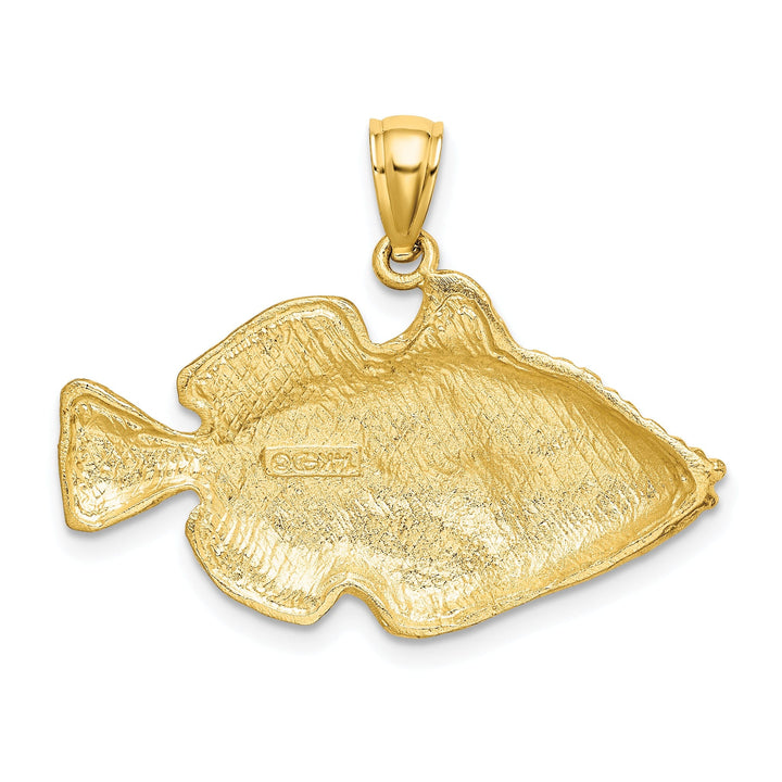 14K Yellow Gold Polished Solid Textured Finish Stripped Fish Design Charm Pendant