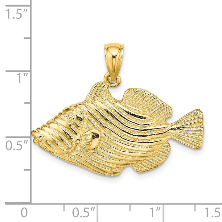 14K Yellow Gold Polished Solid Textured Finish Stripped Fish Design Charm Pendant