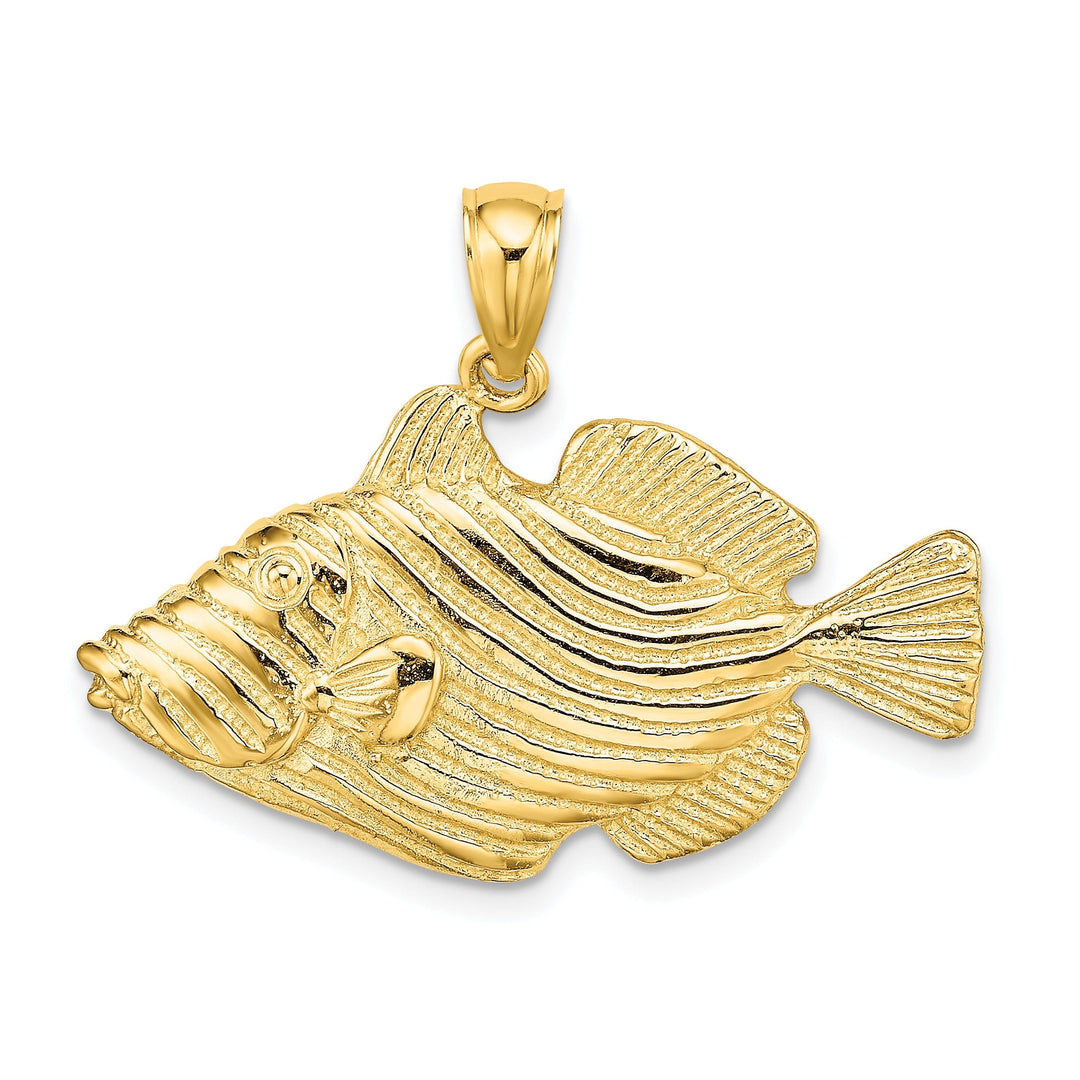 14K Yellow Gold Polished Solid Textured Finish Stripped Fish Design Charm Pendant