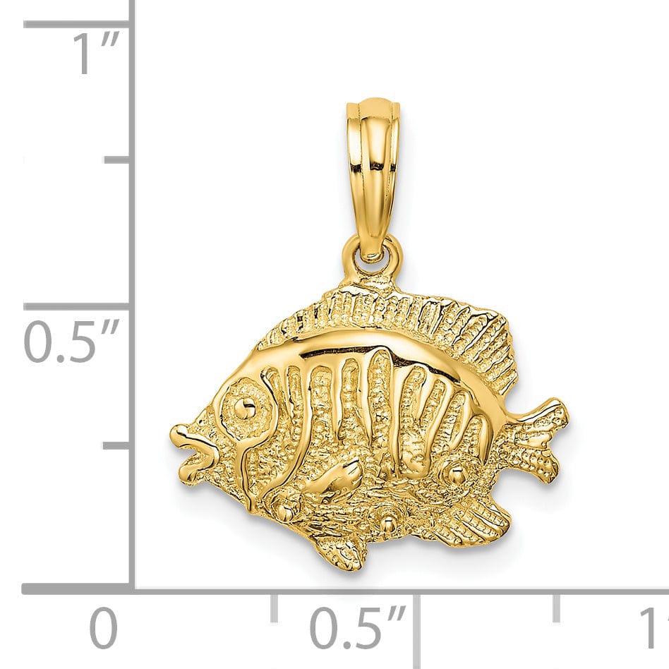 14K Yellow Gold Polished Textured Finish Fish Design Charm Pendant