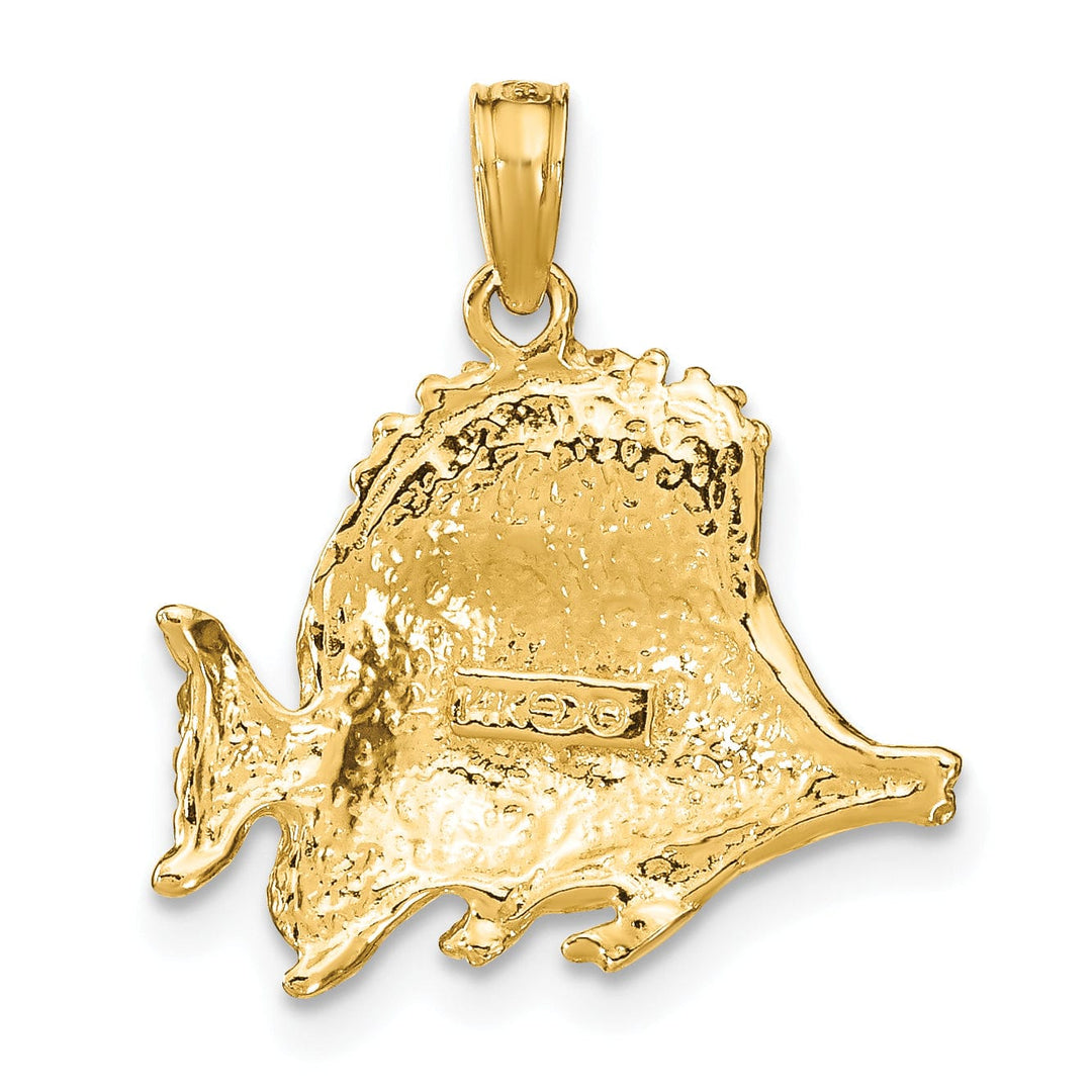 14K Yellow Gold Solid Textured Polished Finish Fish Design Charm Pendant