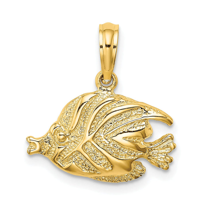 14K Yellow Gold Themed Solid Textured Polished Finish Fish Design Charm Pendant