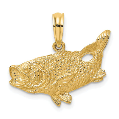 14K Yellow Gold Textured Polished Finish 2-Dimensional Bass Fish with Tail Up Design Charm Pendant at $ 148.7 only from Jewelryshopping.com