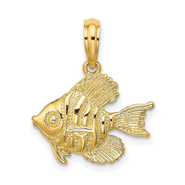 14K Yellow Gold Textured Polished Finish Fish Design Solid Charm Pendant