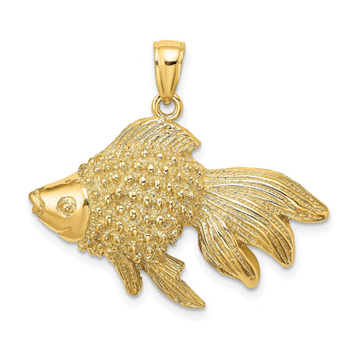 14K Yellow Gold Textured Polished Finish Striped Fish 2D Design Charm Pendant