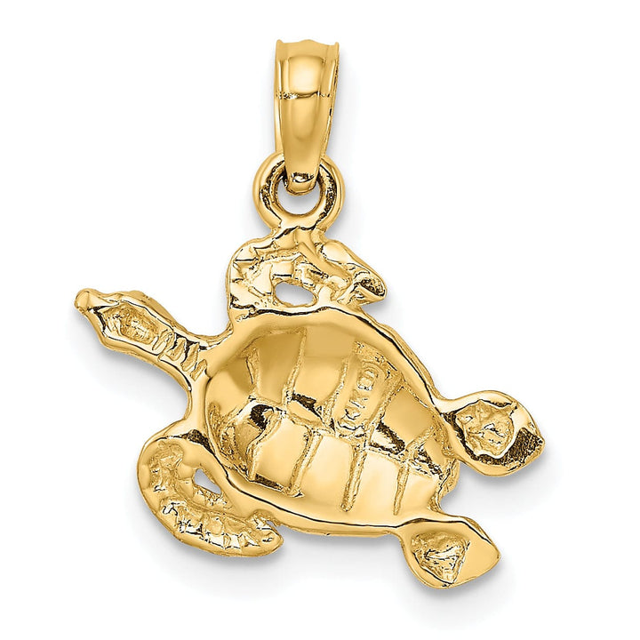 14k Yellow Gold Solid Casted Polished and Textured Finish Sea Turtle Charm Pendant