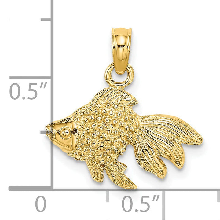 14K Yellow Gold Solid Textured Polished Finish Striped Fish 2-Dimensional Design Charm Pendant