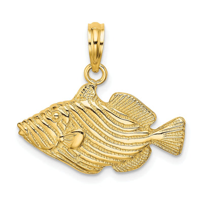 14K Yellow Gold Polished Textured Finish Stripped Fish Design Charm Pendant