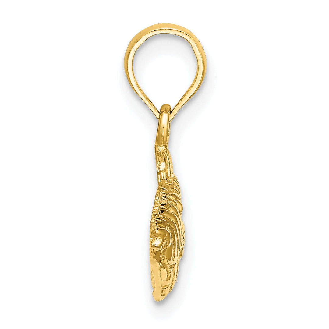 14K Yellow Gold Textured Polished Finish Striped Fish 2-Dimensional Design Charm Pendant