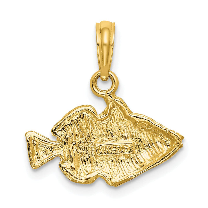 14K Yellow Gold Textured Polished Finish Striped Fish 2-Dimensional Design Charm Pendant