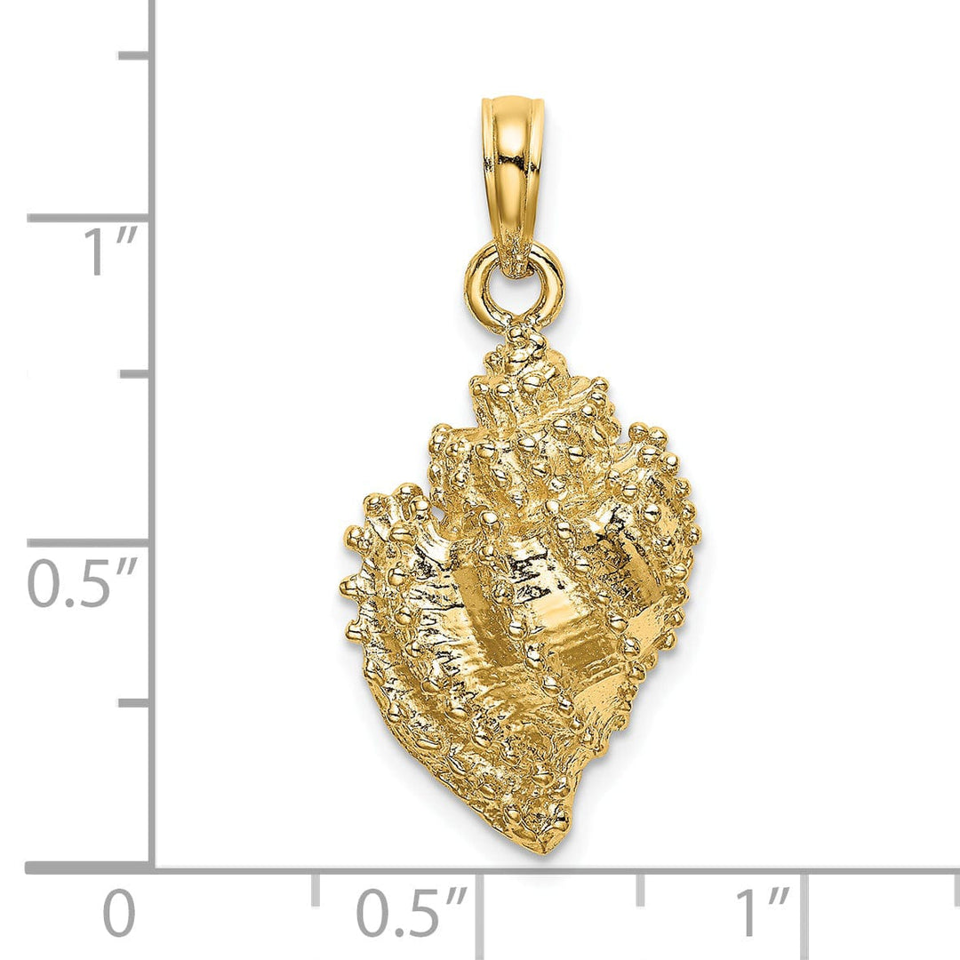 14K Yellow Gold Soild Textured Polished Finish Conch Shell Charm Pendant