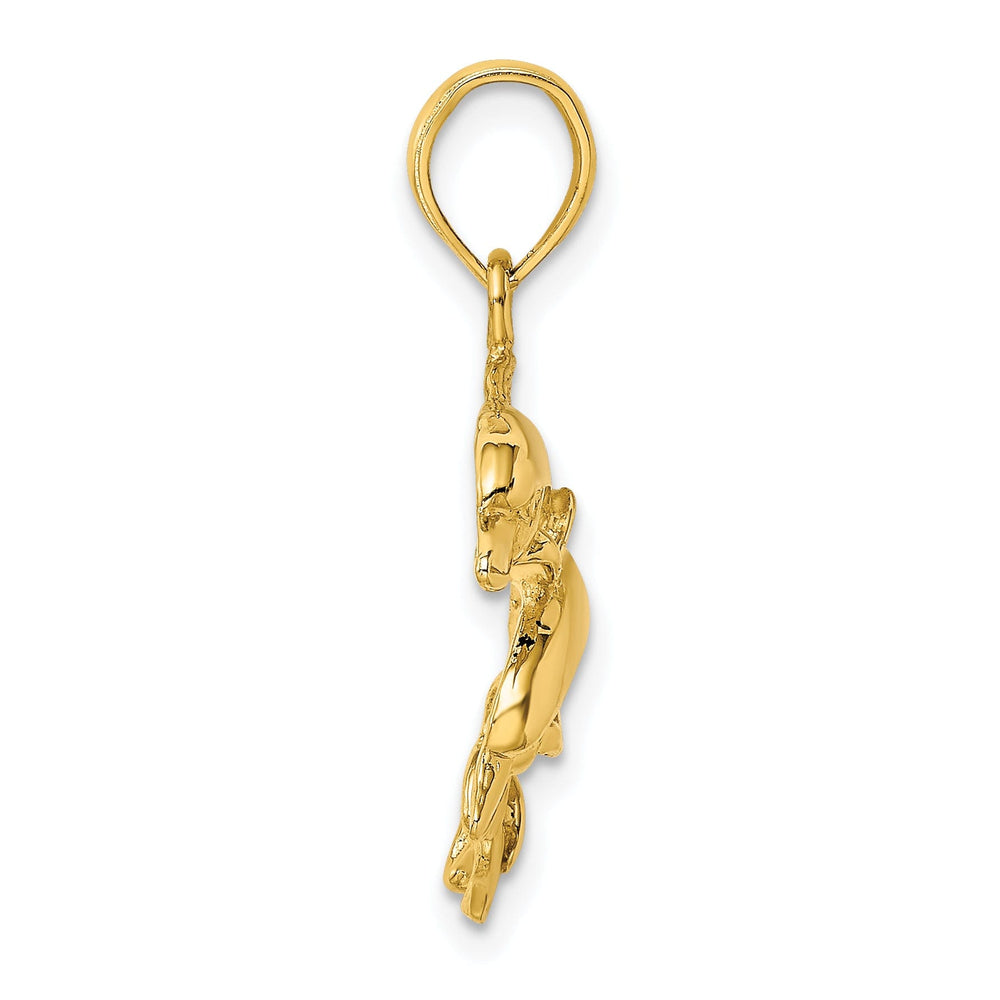 14K Yellow Gold Textured Solid Polished Finish 2-Dimensional Double Dolphins Charm Pendant