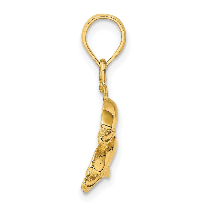 14K Yellow Gold Textured Polished Finish 2-Dimensional Double Dolphins Charm Pendant