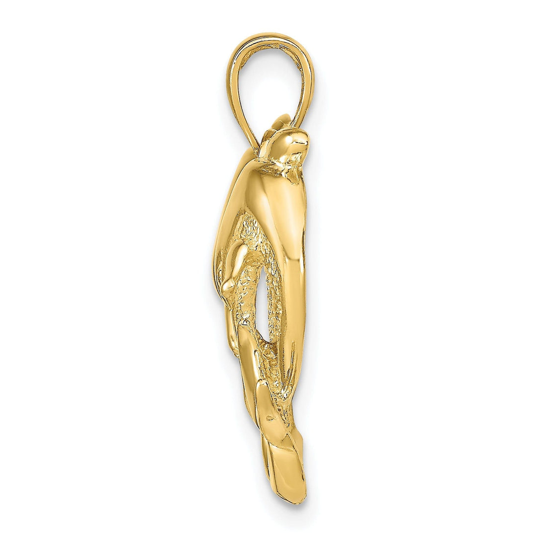 14k Yellow Gold Textured Polished Finish Solid Dolphins Charm Pendant
