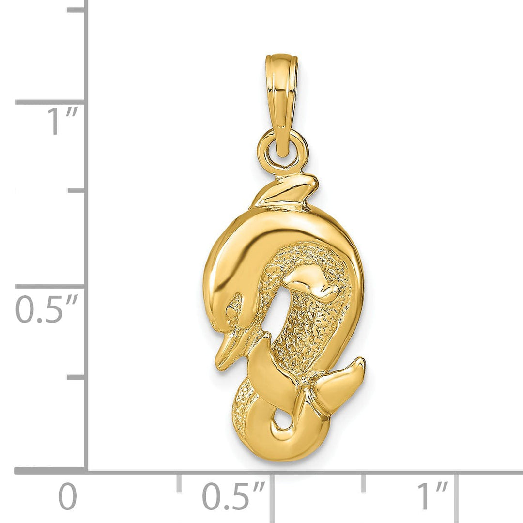 14k Yellow Gold Dolphins Solid Textured Polished Finish Charm Pendant