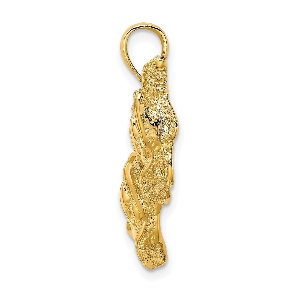 14K Yellow Gold Polished Textured Finish Dolphins Swimming in Starfish Design Charm Pendant