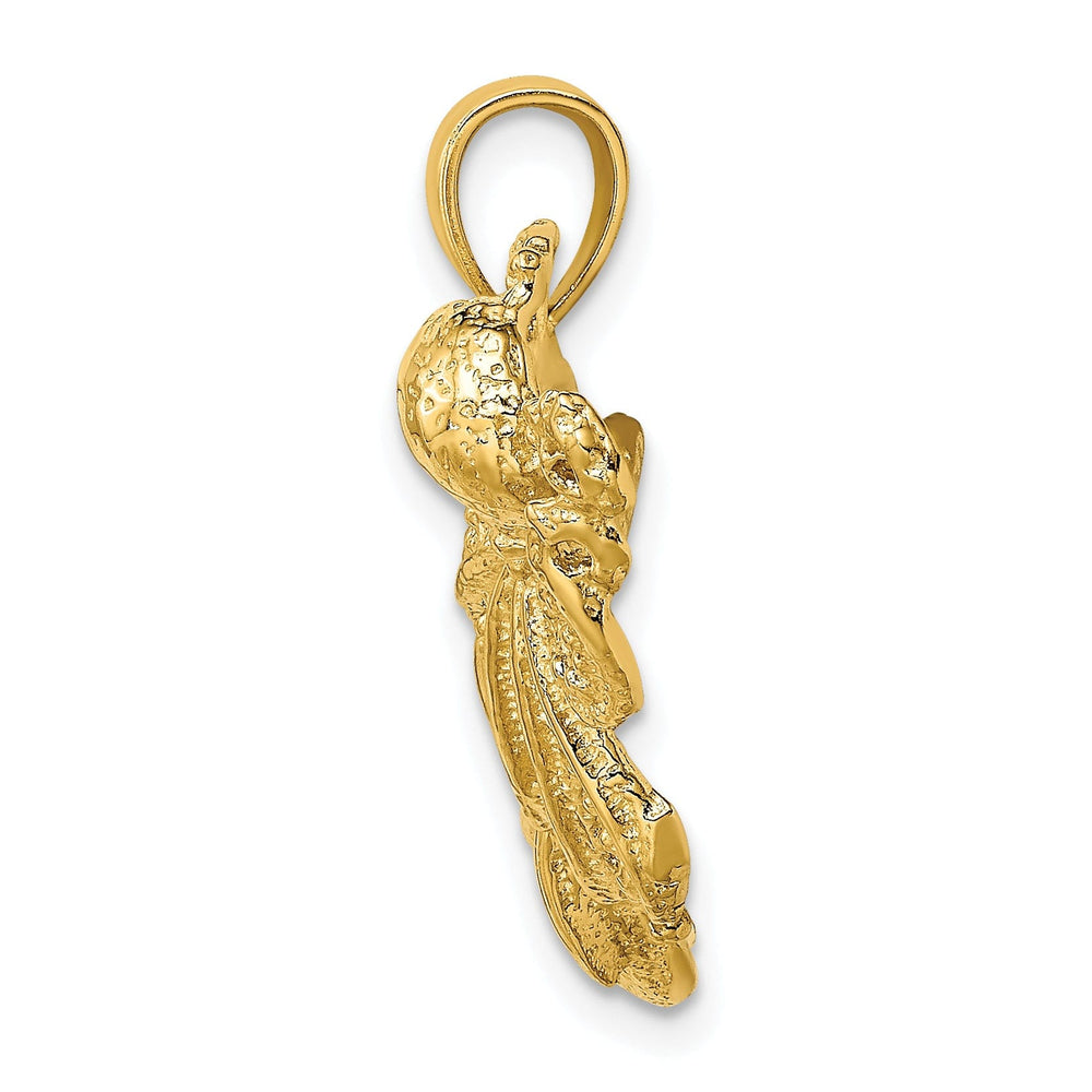 14K Yellow Gold Polished Textured Finish Dolphins Swimming With Octopus Design Charm Pendant