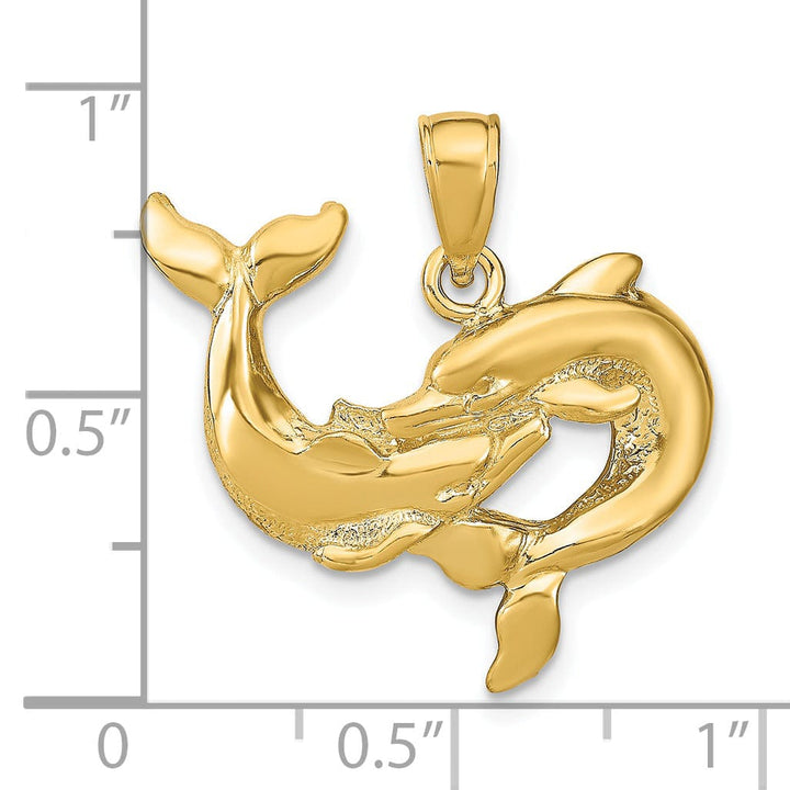 14k Yellow Gold Solid Polished Dolphins Charm Pendant